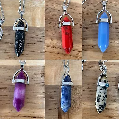 Natural Quartz Chakra Crystal Healing Point Cut Gemstone Pendant Reiki Necklace • £2.69