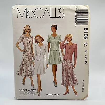 McCall's Vintage Pattern 8102 Misses Jacket And Skirt (Sizes 12 14 16) UNCUT • $8.99