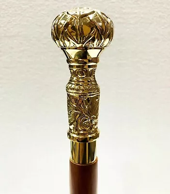 37 Walking Stick Vintage Brass Floral Design Knob Head Handle Foldable Cane Gift • $33.18