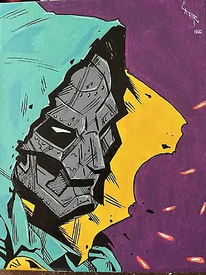 Dr Doom 8x10 Mixed Media Canvas Painting  Victor Von Doom Acrylic Painting (Ngu) • $59.99