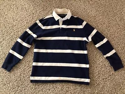 Polo Ralph Lauren Rugby Shirt Sweatshirt Mens L Navy & White Striped Long Sleeve • $24.95