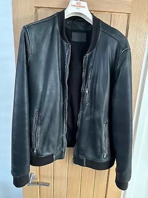 All Saints Black Leather Biker Bomber Style Jacket Originally Cost £385 • £150