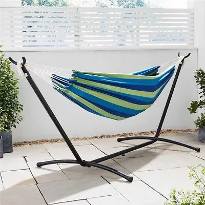 Garden Double Hammock With Portable Steel Stand | Outdoor I Indoor • £59.99