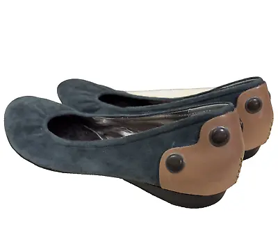 B Makowsky Remi Blue & Brown Accent Studded Leather Ballet Flats Size 10 M • $24.75