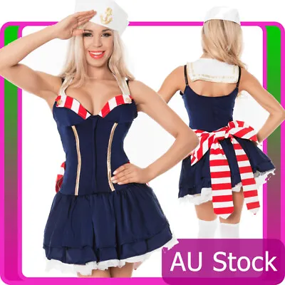 Ladies Navy Sailor Girl Costume Uniform Womens Rockabilly Pin Up Fancy Dress • $35.50