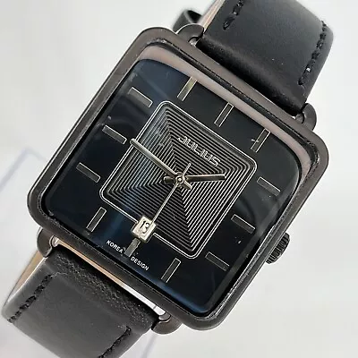 LUXURY Julius Men's Watch Black Rectangular Dial Black Leather Band NEW BATTERY • $39.99