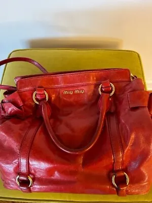 MIU MIU Authentic Vintage Red Leather Vitello  Bow Bag • $475