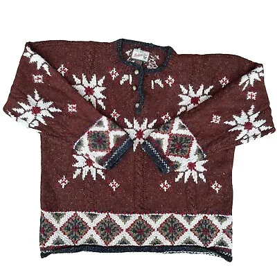 Vintage Mackinaw Trail 100% Donegal Wool Fair Isle Henley Sweater Men's Large • $44.99