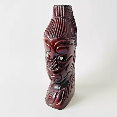 Vintage 9  Maori Wooden Figure Carving New Zealand Abalone Shell Eyes Tiki • $69.99