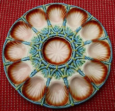 Rare Pink & Coral & Green Antique French Sarreguemines Majolica Oyster Platter • $749