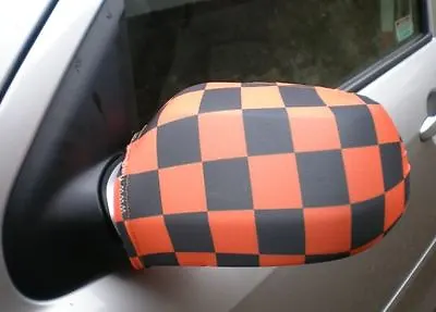 £3.95 • Buy Car Wing Mirror Socks Flags, Covers, Flag-ups! - Orange Black Check Chequered