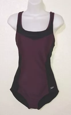 SPEEDO*Black W Dark Purple Trim Competition Swimsuit*Size M*Padded Cups*T-back • $26.51