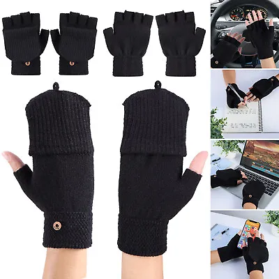 Men Winter Knitted Fingerless Gloves Thermal Insulation Warm Convertible Mittens • $7.02