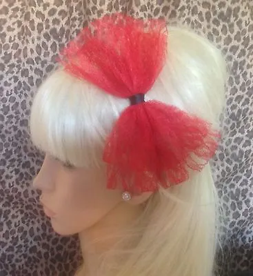 NEW BIG RED LACE BOW SATIN ALICE HAIR HEAD BAND 80s RETRO HEN PARTY FANCY DRESS  • £4.99