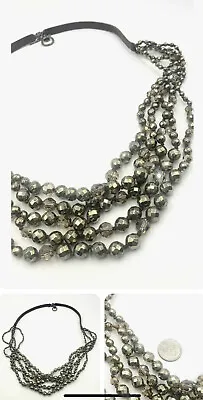 Chan Luu Sterling Silver Necklace With Multiple Layers Of Crystal And Pyrite • £91.60