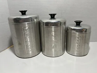 Vintage Spun Aluminum Nesting Canister Set Coffee Tea Grease Made In Italy MCM • $29.99