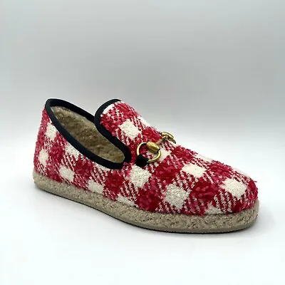 $449.99 • Buy Gucci Women's Red/White Checker Wool Horsebit Loafers EU 36.5/US 6.5 575850 9145