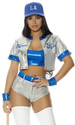 Forplay Home Run Baseball Player Metallic Blue & Silver Costume 551531 M/L • $19.99