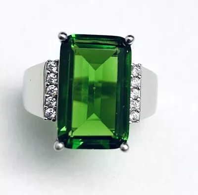 R6418G Rectangle10x14mm 7Ct Mt St Helens Green Helenite  Sterling Silver Ring • $75