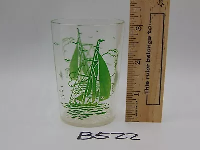 Vintage Kraft Swanky Swig Glass Canadian  Galleon Tumbler 1930's Green • $39.99