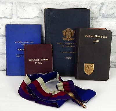 £58 • Buy Antique Mansonic 1922 Year Book Constitution Books Freemasons Regalia Sash 