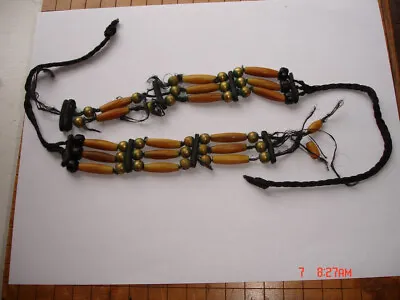 Vintage Hair-pipe Choker Needs Repair; Bone Glass Brass Leather Horse Hair • $15