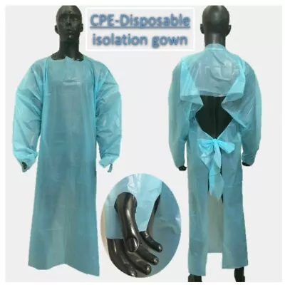 £9.89 • Buy Medical Isolation Gown Blue Plastic Disposable Protective Gown Apron Long Sleeve