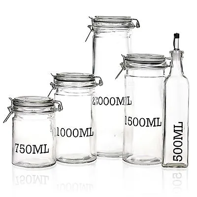 £5.99 • Buy Large Glass Storage Jar With Air Tight Sealed Metal Clamp Lid Tall Kitchen Cruet