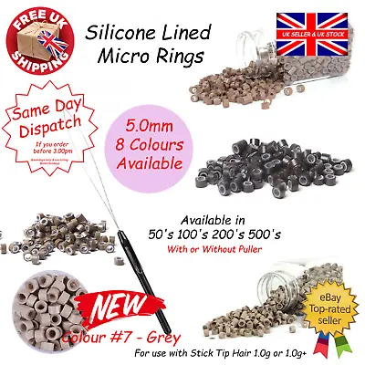 Micro Rings Silicone Lined 5.0mm For I Tip Stick Tip Hair Extensions  Free Post • £2.49