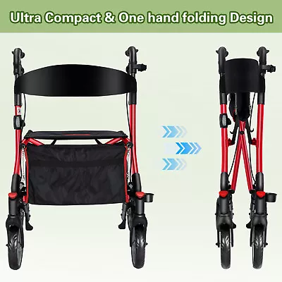 Rollator Rolling Walker With Seat For Senior 8 Inch Wheel Lightweight Foldable • $82.99