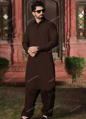 Mens Kurta Dark Brown Plain Traditional Ethnic Festival Mens Kurta For Gift • $19.68