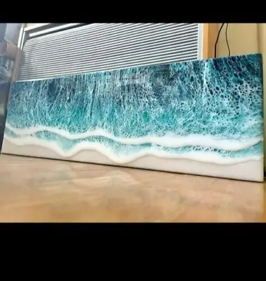 48  X 20  Epoxy Resin Coffee Table Top Ocean Blue Art  Beach House Vibes • $1079.10