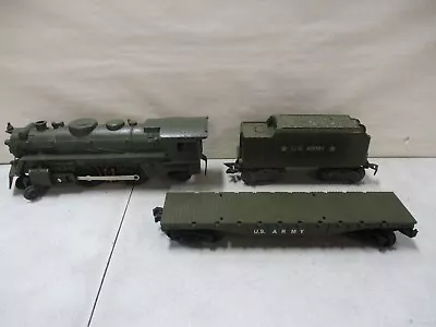 Marx US Army Train Set With Locomotive 666 Tender And Flat Car • $149.99