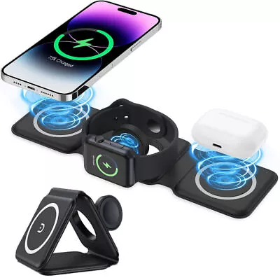 3in1 Wireless Charger Foldable Mat Pad For Apple Watch Air Pods IPhone 15 Pro 14 • $8.99