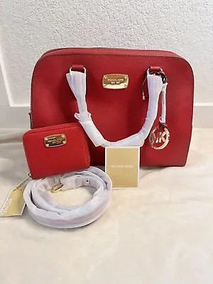 Michael Kors | Mk Satchel Bag | Red | Large | Bifold Wallet | • $300