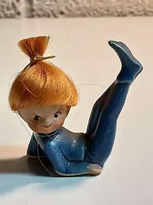 Vintage Enesco Pixie Girl With  Red Hair In Blue Japan Yoga Pose • $10