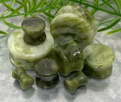 PAIR Natural South Jade Stone Double Flare Plugs Organic Gauges • $13.95