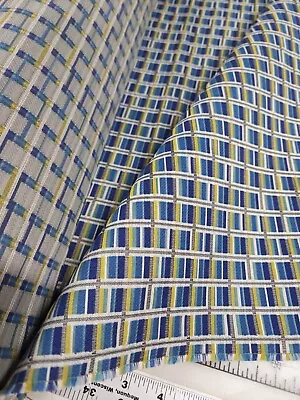 By The Yard Modern Upholstery Fabric Blue Green Gold Chartruese Geo 56W #0821 • $12