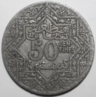 Moroccan 50 Centimes Coin 1921 Y# 35 Morocco Empire Cherifien Fifty • $4.69