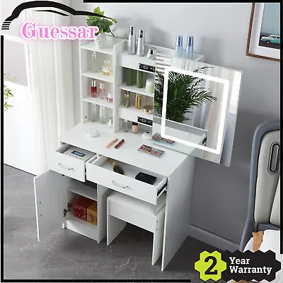 New Vanity Table With LED Lights Mirror Dressing Makeup Desk And Stool Set UK • £148.77