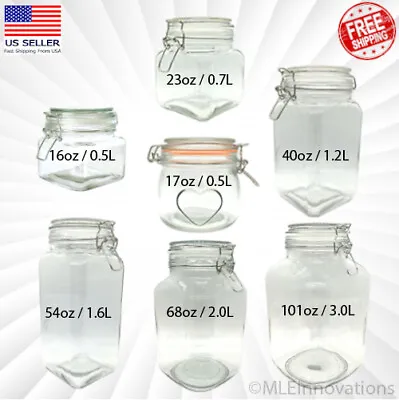 ✅ Hinged Lid Clamp Airtight Sealed Jars Food Storage Canister Glass Mason Jar • $20.99