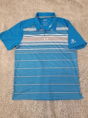 Oakley Shirt Mens Large Blue Teal White Performance Polo Regular Hydrolix Golf • $14.99