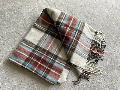 Marks And Spencer Lambs Wool Tartan Throw Blanket Red Blue Beige  • £75