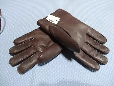 Vintage NORDSTROMS Brown Leather Rabbit Fur Lined Mens Gloves SZ: Large  9.5 • $24.50