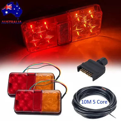 LED Trailer Tail Light Kit Pair 10m 5 Core Wire Caravan Boat Ute 7 Pin Flat Plug • $36.49