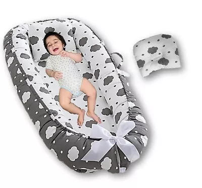 Baby Lounger For Newborn 0-12 Months Breathable & Portable Cotton Soft Grey • $49.99