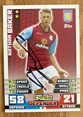 Match Attax Signed Card - Nathan Baker - Aston Villa • £2