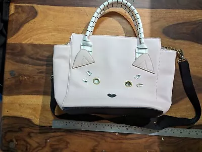 Betsey Johnson Pink Cat Handbag With Strap And Black/white Carry Handles  • $50