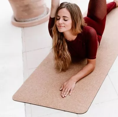 Yoga Cork Mat For Exercise / Gym / Pilates & Carry Strap Premium - 184x62x0.5cm • £12.99