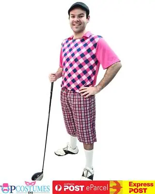 Mens Pink Golf Pro Golfer Pub Golf Stag Night Fancy Dress Sports Costume • $41.45